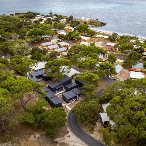 Aerial of staff housing in North Thompson Bay